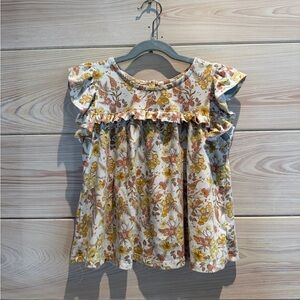 Tommy Bahama Girls Floral Ruffle Short Sleeve Tee in Yellow and Pink